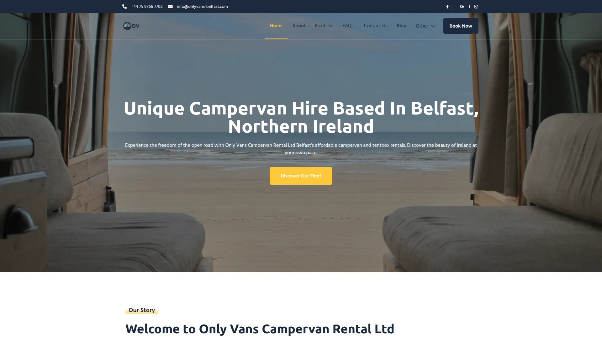 Only Vans Campervan Hire Ltd Website Home Page
