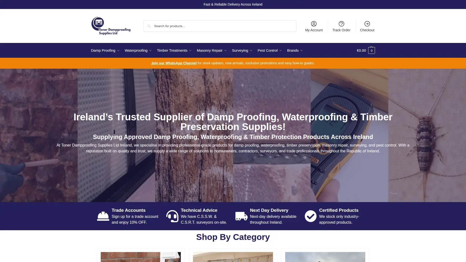 Toner Dampproofing Supplies Ltd (Ireland) Website Home Page